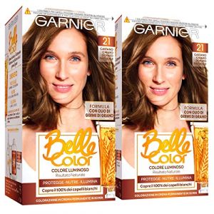 Garnier Belle Color Coloration Permanente Cheveux 21 Ch&acirc;tain Clair Dor&eacute; Naturel Teinture Naturelle Action Nourrissante Illuminatrice R&eacute;sultat Naturel &agrave; l'Huile de Germe de Bl&eacute; - Lot de 2 (Eurocali, neuf)