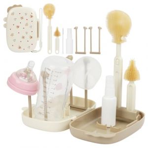 Vicloon Ensemble Goupillon Biberon Voyage, 6 en 1 Ensemble de Brosses &agrave; Biberons Comprend Une Brosse &agrave; t&eacute;tine, Une Brosse &agrave; Paille, Un &eacute;gouttoir et Une bo&icirc;te etc, Pr&ecirc;t pour Sortie B&eacute;b&eacute;​, Marron (HANSBUY, neuf)