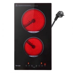 Topwish plaque vitrocéramique, plaque 2 feux vitrocéramique, plaque electrique 2 feux, avec verrou de sécurité, voyant de surface chaude, protection d'extinction, minuterie, 3000W, 30cm (Vanston Xibei, neuf)