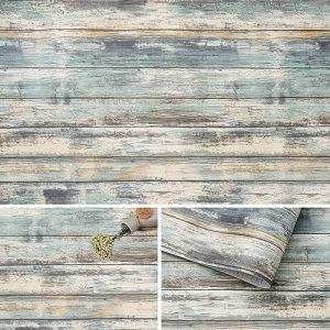 Arthome Rustique Bois Bleu Auto Adhesif Papier Peint 30cmx254cm Autocollant Vinyle Décoratif Planche de Bois Film Vintage Revêtement Mural pour Meubles Facile à Nettoyer Papier Grain de Bois (Arthome  Décor, neuf)