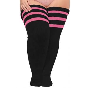 Moon Wood Extra Longues Chaussette Haute sans Couture Femme Couleur Extra Longues Chaussettes Montantes Femme Fantaisie Bottes Chaussettes femme Grande Taille Noir & Rose (Moon Wood France, neuf)
