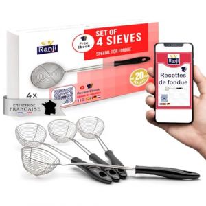 Ranji - Lot de 4 Mini Passoires - &Eacute;puisettes pour Fondue Chinoise - &Eacute;cumoire Friture, Cuill&egrave;re Bubble Tea, Petite Passoire Cuisine - Parfait pour Fondue Chinoise, Chocolat, Savoyarde et Repas Festifs (BR'Trade, neuf)