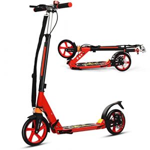 GYMAX Trottinette Enfants et Adultes, Plus de 8 Ans, Trotinette Pliable &agrave; Hauteur R&eacute;glable, Charge Max 100 KG, Scooter en Alliage d'Aluminium avec Freinage Double, 95 x 37 x 86,5-101 CM (Rouge) (GYMAX EU, neuf)