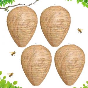4 Pièces Leurre Faux Nids de Guêpes Nids de frelons à Suspendre Faux Nid de Frelons Leurres de Nid de Guêpe Nid de Guêpe en Papier Faux Nid de Guêpes pour Maison et Jardin Extérieur (AAfang, neuf)