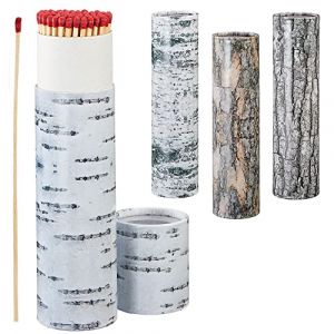 Cepewa Lot de 4 allumettes de cheminée aspect écorce d'arbre - Longueur : 20 cm - 4 motifs de paquet de 75 pièces - Boîte d'allumettes design bois (1 lot de 4 allumettes d'écorce de cheminée) (Special-trends, neuf)