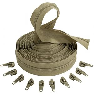 AERZETIX - C62680x5-C62926x10 - Kit de Fermeture &eacute;clair &agrave; glissi&egrave;re Spirale 5m N&deg;5 Couleur: Beige fonc&eacute; + 10 curseurs Couleur Argent &agrave; verrou - en Nylon/m&eacute;tal - mercerie (Tuning, neuf)