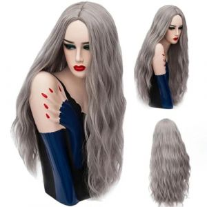 Perruques synthétiques ondulées roses de 70 cm de long, perruque blonde naturelle pour femmes, 29 couleurs, cheveux chauffants, gris, 28 pouces (ChenDaiSong00, neuf)
