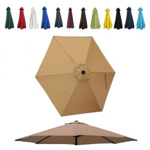 JEDAL Auvent de Remplacement pour Parasol de 200cm 250cm 270cm 300cm toile de rechange de Parasol 6 Baleines Housse De Rechange de Polyester de Parasol de Terrasse UV30+(Kaki,250cm) (HLYCc, neuf)