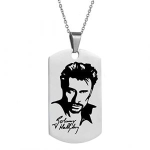 AFSTALR Johnny Hallyday Pendentif Collier Chaîne en Acier Inoxydable Bijoux Homme Cadeaux Souvenir Fan, Emballage de boîte Cadeau (New-1) (AFSTALR, neuf)