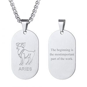 Custom4U Collier Personnalisé Prénom Plaque Signe Astrologique Bélier Pendentif Zodiaque (Custom4U Store, neuf)