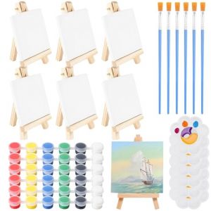 Lot de 30 Pcs Mini Chevalet avec Toile Mini Chevalets en Bois Pliable d'art petits Chevalets avec mini toiles Pinceaux Palettes de Peinture pour La Peinture,Le Dessin,l'art Et Les Loisirs Cr&eacute;Atifs (HYL-Yeah, neuf)