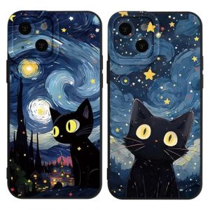 Yimctoie 2 Pi&egrave;ces Anime Kawaii Coque pour iPhone 13 Mini 5,4",Mignon Dessin Anim&eacute; Chat Motif Mode Dessin,Housse &Eacute;tui Noir Antichoc Ultra-Mince,TPU Bumper Protection Case,Animal Cat Cute (JOSS SKELTON, neuf)