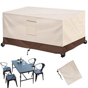 BTCCL Housse Salon De Jardin Rectangulaire, Patio Housse De Meuble Oxford Carr&eacute; avec &Eacute;Vents, Vent &Eacute;Tanche Poussi&egrave;Re, pour Table Chaise Meubles-Beige+Brown||200x140x90cm(79x55x35in) (FSMYYXGS&reg;, neuf)