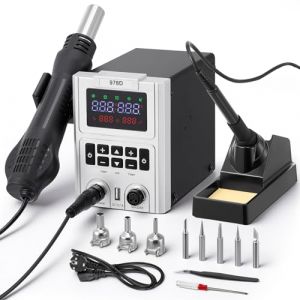 Station de Soudage, 2 en 1 de Station Soudage &agrave; Air Chaud et Fer a Souder avec Contr&ocirc;le de Temp&eacute;rature Pr&eacute;cis, Affichage LED, Kit de Station pour l'&eacute;lectronique, Projets de Bricolage, R&eacute;paration (WIND FLIES LIMITED, neuf)