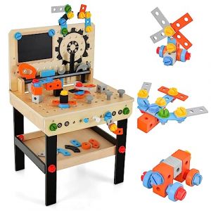 DREAMADE Jouet Bricolage Enfant, Etabli Bricolo Center en Bois, Jouet en Bois Établi du Bricoleur avec 6 Outils & 75 Accessoires pour 3+ Ans (Noir) (DREAMADE, neuf)