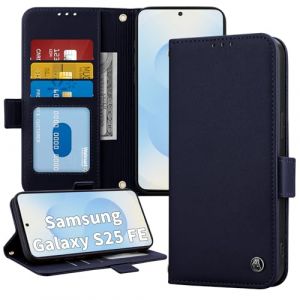ONETHEFUL Coque Housse Protection pour Samsung Galaxy S25 FE (6.7 Pouces) - &Eacute;tui Portefeuille en PU, Pliant Magn&eacute;tique avec Support, 3 Emplacements Carte et Blocage RFID, Bleu (Hehesheng Technology, neuf)