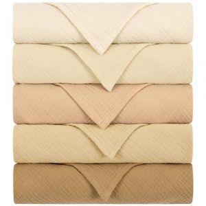 Yukkidds Langes B&eacute;b&eacute; 60x60 cm en Mousseline de Coton &ndash; Ultra Doux, &Eacute;pais et Super Absorbant &ndash; Multi-Usages Couverture et Bavoir &ndash; Lot de 5, Fille et Gar&ccedil;on Beige&Marron (Yukkidds UK, neuf)