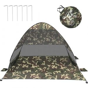 Tente Parasol de Plage, Pop Up Tente de Plage, 3-4 Personnes, Abri de Plage Anti UV avec Une Porte et Trois Fen&ecirc;tres Grillag&eacute;es, Parasol Plage Faciles &agrave; Utiliser avec Sac de Rangement (Camouflage) (BAIBIAO, neuf)