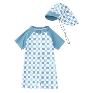 Maillot de Bain Enfant B&eacute;b&eacute; Gar&ccedil;on de 2 Pi&egrave;ces Anti-UV, Combinaison Zipp&eacute; &agrave; Manches Longues Imprim&eacute; + Chapeau &agrave; Large Bord Maillot de Bain B&eacute;b&eacute; Gar&ccedil;on Maillots de Bain Fille (PINTUTU SEXY, neuf)