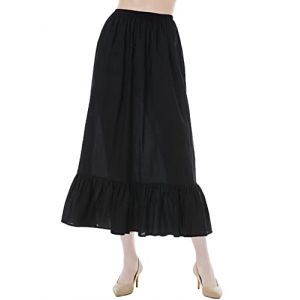 BEAUTELICATE Jupon sous-Jupe sous-Robe Lingerie en Pur Coton Mi-Longue Longue &Agrave; Volant Ample Grande Taille De Femme Fille &Eacute;t&eacute; (Noir-85cm, M) (BEAUTELICATE-FR, neuf)