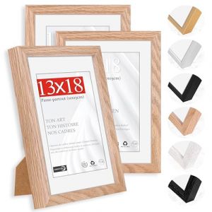 HIMEETIME&reg; 3x Cadre Photo Bois Сh&ecirc;ne 13x18cm,Cadre avec Verre Acrylique Transparent 13 x 18 cm,Avec passe-partout pour exposition de photos 10x15 cm,&Agrave; suspendre/&agrave; poser pour photos (XianghuaART, neuf)