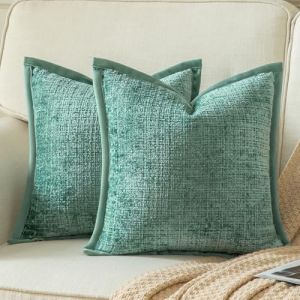 Yaertun Lot de 2 Housses de Coussin D&eacute;coratives Textur&eacute;es Chenille Taie d'oreiller Uni Accentuelle Housse Douce et Confortable avec Dos en Velours pour Canap&eacute; Sofa Lit Salon 50x50 cm Turquoise fonc&eacute;​ (Yaertun, neuf)