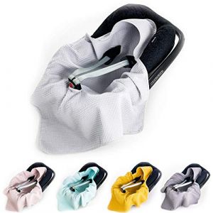Couverture Bebe Siege Auto ete en Tissu gaufré pour l'été, Couverture Universelle pour bébé, Couverture Siege Auto Bebe, Couverture à Capuche en Tissu gaufré Coton pour siège Auto Universel (BaBees, neuf)