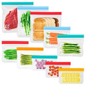 Joyoldelf Lot de 10 Sacs en Silicone RéUtilisables Avec Fermeture éClair et Support Pour Aliments, CongéLation Zip, Sandwich, Sacs de Rangement Peva Pour LéGumes, Lait, Collations, Viandes (DOUKOU Store, neuf)