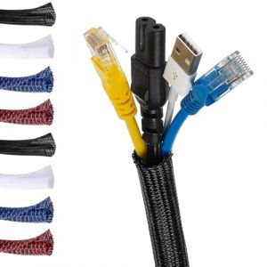 MarketConnect® Gaine Câbles Auto-Fermeture Ø 6mm, L 8m • Range et Cache les Câbles • Idéal pour Bureau et TV • NOIR (MARKETCONNECT, neuf)