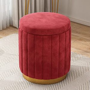 Tabouret de Coiffeuse en Velours Avec Rangement - Pouf Rond Rembourré Confortable pour Canapé, Maquillage, Chambre à Coucher pour Dames et Filles (玉朋互联网, neuf)