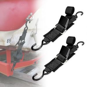 Sangle d'arrimage pour remorque de bateau, 1,2 m, robuste, réglable, boucle à dégagement rapide, crochets anti-rayures, pour ponton, jet-ski, bateau à rames, kayak (2 pièces) (UISKEDS, neuf)