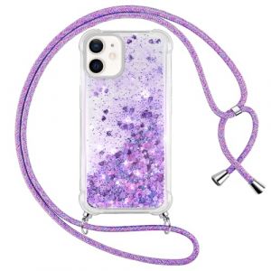 Vauki Coque pour iPhone 12 Mini avec Cordon, Paillette Liquide Transparent Crystal Glitter Housse, Protection Antichoc Silicone Souple TPU Bumper Case,R&eacute;glable Collier pour iPhone 12 Mini, Violet (HARMONIQUE WAY, neuf)