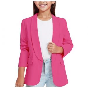 Veste de Costume pour Fille à Manches Longues Blazer élégant avec col châle Ouverture sur Le Devant Poche intérieure Veste habillée pour Enfants Tunique Noire pour cérémonie école (9-10 Years) (AncientCrab, neuf)