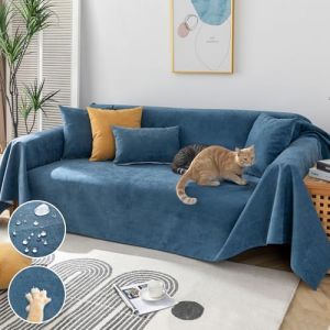 Royhom Protection Canape Chat Anti Griffe, Protege Canape Impermeable, Housse de Canap&eacute; 2 Place, Couvre Canap&eacute; d'angle, Sofa Cover Antid&eacute;rapante, Bleu, 260x180 cm (Royhom Europe, neuf)