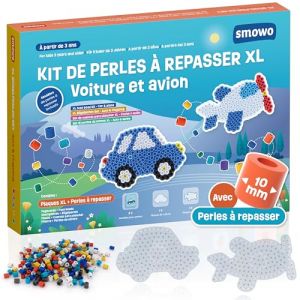 Smowo® Kit de Perles à Repasser 10 mm Avec Plaques Voiture et Avion - Kit Créatif Avec 2 Plaques, Perles et Modèles - Grandes Plaques Maxi Pour Enfants Dès 3 Ans (Smowotion, neuf)