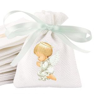 BETESSIN 24pcs Sachets Jute Angel avec Ruban Contenant Drag&eacute;es Pochette 8x10cm Sac Bonbon Cadeaux Invit&eacute;s Bapt&ecirc;me Communion Confirmation (Gar&ccedil;on) (SaEnkeji, neuf)