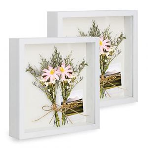 Anhow 3D Cadre Boîte 23x23 cm (9x9 Pouces), 2pcs Cadre 3d Profond avec Vitre Transparente Incassable pour Fleurs, Souvenirs, Diamond Painting - 3cm Profondeur/Blanc (Anhow Direct, neuf)