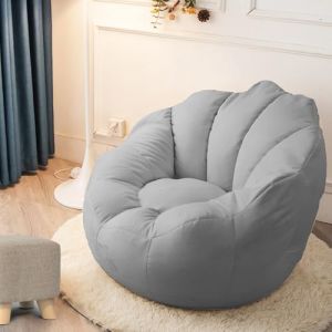 Highdi Pouf Poire Housse de Pouf pour Enfants Adultes sans Remplissage, Fleurs Pétale Filles Rangement de Jouets Stockage, Pouf Fauteuil Poire Salon Intérieur Extérieur (Gris Clair,Aldult- 80x70cm) (Highdi, neuf)