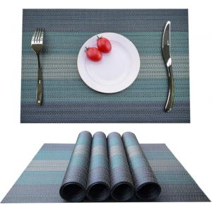 Set de Table Tissu Lavable Rectangulaire 30 x 45 cm Bleu Vert Napperon en Coton et Lin Moderne Imperm&eacute;Ables Antid&eacute;rapant R&eacute;sistant &agrave; l'usure, pour Salle &agrave; Manger et Cuisine Lot de 4 (Miuyunya, neuf)