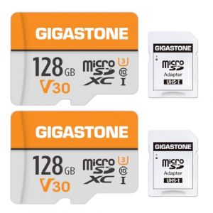 Gigastone Lot de 2 Cartes Mémoire 128 Go Micro SDXC, Compatible avec Gopro Caméra Drone Tablette Samsung Sony, Haute Vitesse pour 4K UHD Vidéo, A1 U3 C10 avec Mini étui et Adaptateur SD. (Gigastone Pro, neuf)