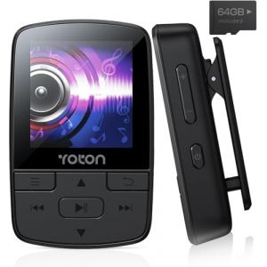 YOTON Lecteur MP3 64 Go avec Clip, Mini Musique MP3 Bluetooth 5.2, Super l&eacute;ger (28.5g),Son HiFi sans Perte, Radio FM, Chronom&egrave;tre, Enregistreur, Podom&egrave;tre, etc, avec &Eacute;couteurs, Vert (Noir) (Yoton Official, neuf)