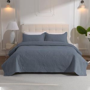 DUJUIKE Couvre-Lit 1 Personne 170x210cm, Couette Matelassée, Couverture De Lit à Motif Tournesol, Peut être Utilisé comme Housse De Canapé Drap De Lit, Convient Au Lit Et Au Canapé (Bleu Gris) (Pulchlla, neuf)