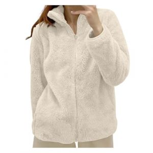 Blouson Polaire Femme Veste Hiver Elegant Beige Oversize sans Capuche Veste Polaire Zippée Lestée Randonnée en Laine Manteau d'hiver Parka Femme Beige M (MOKBAY, neuf)