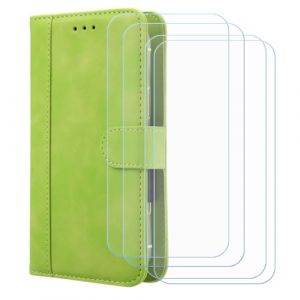BMPNLSZ PU Cuir Etui pour Logicom Smart Pro + [4 pi&egrave;ces] Verre tremp&eacute;, HD Anti Rayures Film Protection &eacute;cran - Fermeture Pliant Coque Cover Housse de Protection pour (6,7") - Vert-XHDFG (lmlq, neuf)