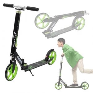 Hauki Cityroller Scooter Vert, Trottinette Pliable et R&eacute;glable en Hauteur, Roues XXL, Frein Arri&egrave;re &agrave; P&eacute;dale, pour Enfants et Adultes, Mod&egrave;le Urbaine avec B&eacute;quille Sangle Transport S&eacute;curit&eacute; Stable (ECD-Germany, neuf)