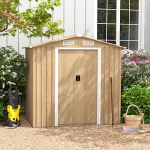 GOPLUS 2,34m&sup2; Abri de Jardin Naturel, Cabane &agrave; Outils de Jardin en Acier Galvanis&eacute; 4,36m&sup3;, R&eacute;sistant aux Intemp&eacute;ries, Porte Verrouillable, Toit en Pente, Bouches d'A&eacute;ration, (196,5x142,5x184.5cm) (Augenstern24, neuf)