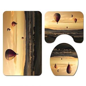 Morbuy 3 Pcs Ensemble Salle de Bain Tapis Contour WC Tapis de Bain Antid&eacute;rapant Couvre Couverture de Toilette Si&egrave;ge - Impression de paysages naturels (Ballon) (Morbuy, neuf)
