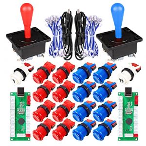 EG STARTS Arcade Game Pi&egrave;ces de Bricolage pour Mame USB Cabinet Zero Delay USB Encoder 8 Way Arcade Joystick 18 Happ Arcade Boutons (y Compris 1p / 2p Start Push Button) Bleu + Rouge Kit (EG STARTS-EU, neuf)