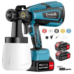 BreeRainz Pistolet &agrave; Peinture，Pistolet Peinture &eacute;lectrique sans Fil avec 2 * 3.0Ah 21V Batteries/5 Buses en cuivre/3 Modes de pulv&eacute;risation pour Meubles Cl&ocirc;tures Murs Portes Jardin Terrasse (BreeRainz, neuf)