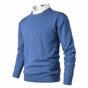 Harbrosrce Pull Homme Col de Faux Chemise Manches Longues Thermal sous-Pull Basique Tricot Pullover Pulls Chauds Aotonne Hiver Pull-Over (Harbrosrce, neuf)